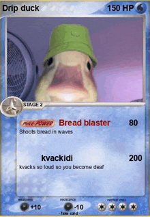 a fake pokemon card of a duck wearing a green hat