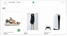 a screenshot of a website that shows clothes and tech items