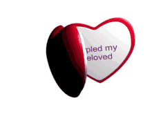 a red and white heart with the words pled my eloved on it