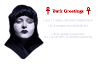 a drawing of a woman with the words " dark greetings " below it