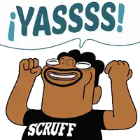a cartoon character with a shirt that says scruff on it