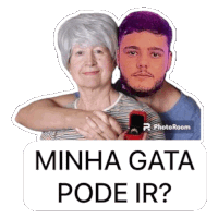 a sticker of a man proposing to an older woman with the words minha gata pode ir