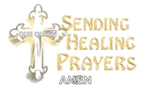 a cross with the words " our queen sending healing prayers amen "