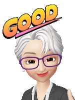 a cartoon character with glasses and the word good on her head