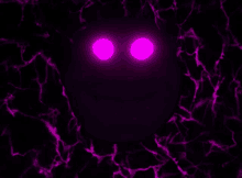 a skull with purple eyes is surrounded by purple light