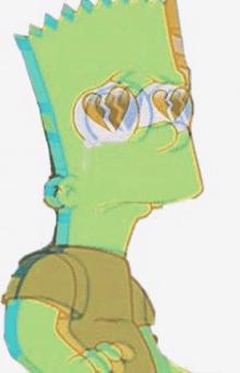 bart simpson is wearing sunglasses and has a broken heart on his forehead .