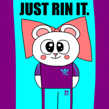 a cartoon drawing of a panda bear wearing a purple adidas shirt