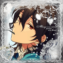 a picture of an anime character with the words always on my mind always in my heart