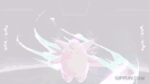 a gif from gifrun.com shows a pokemon being struck by a lightning bolt