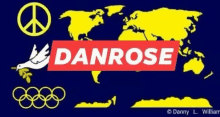 a danrose logo with a peace sign and a dove