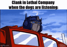 a cartoon of a transformer sitting on top of a red truck .