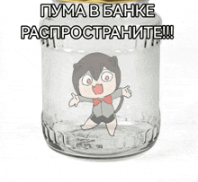 a glass jar with a drawing of a cat and the words puma in banke