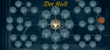 a computer screen shows a circle with a skull in the center and the words der kult on the top