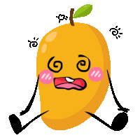 a cartoon illustration of a mango with arms and legs and a face