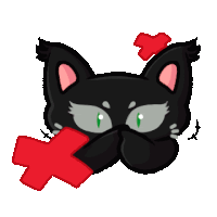 a black cat is holding a red cross in front of its face