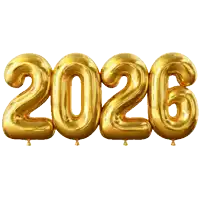 gold balloons that spell out the number 2026