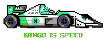 a pixel art of a race car with the words kango is speed underneath it