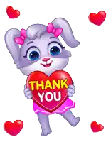 a bunny holding a heart that says thank you