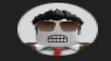 a pixelated image of a man wearing sunglasses and a red tie