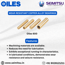 an ad for wear resistant copper alloy bearings by oiles