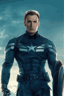 captain america is holding a shield in his hand