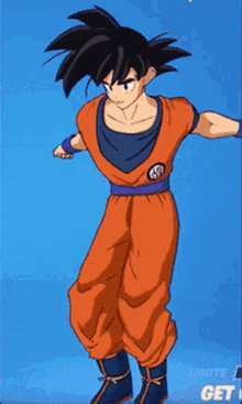 a cartoon character in a dragon ball z costume is dancing .