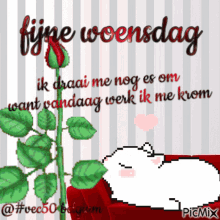 a pixel art of a cat laying on a couch with the words fijne woensdag