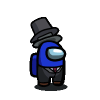 a blue among us character wearing a top hat and suit