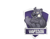 a logo for vapedog has a cartoon dog on it