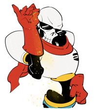 a cartoon drawing of papyrus with a red scarf around his waist