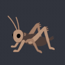 a cartoon grasshopper is crawling on the ground on a dark background .