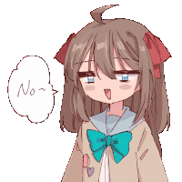 a drawing of a girl with a speech bubble that says no on it