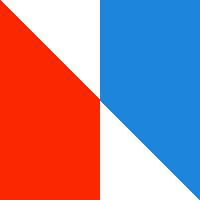 a red white and blue triangle with a white border