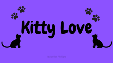 a purple background with black cats and paw prints and the words kitty love