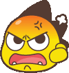 an angry cartoon smiley face with a fist in the air .