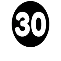 a black circle with the number 30 in white