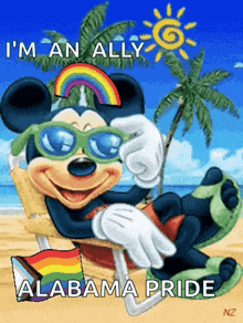 a picture of mickey mouse on the beach with the words i 'm an ally alabama pride on it