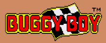 a pixel art logo for buggy boy shows a race car