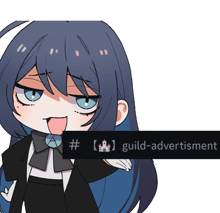 a drawing of a girl with a # and guild-advertisement written below her