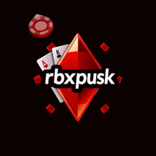 a rbxpusk logo with playing cards and poker chips