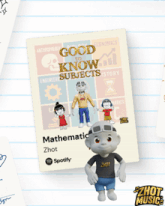 a cartoon character standing next to a book called good to know subjects