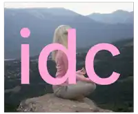 a picture of a woman sitting on a rock with the word idc behind her
