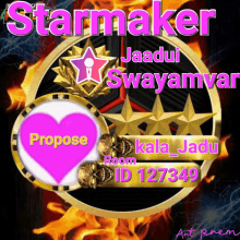 a logo for starmaker jaadui swayamvar with flames around it