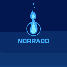 a logo for norrado with a blue flame in the middle