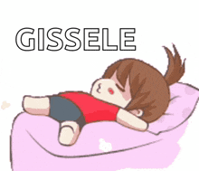 a cartoon of a girl laying on a bed with the word gissele written above her