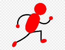 a red and blue stick figure is running on a white background