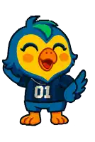 a cartoon drawing of a bird wearing a shirt with the number 01 on it