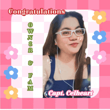 a picture of a woman with the words congratulations on the top