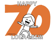 a happy 70th birthday card with a stick figure