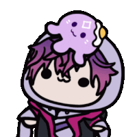 a cartoon character with a purple octopus on his head